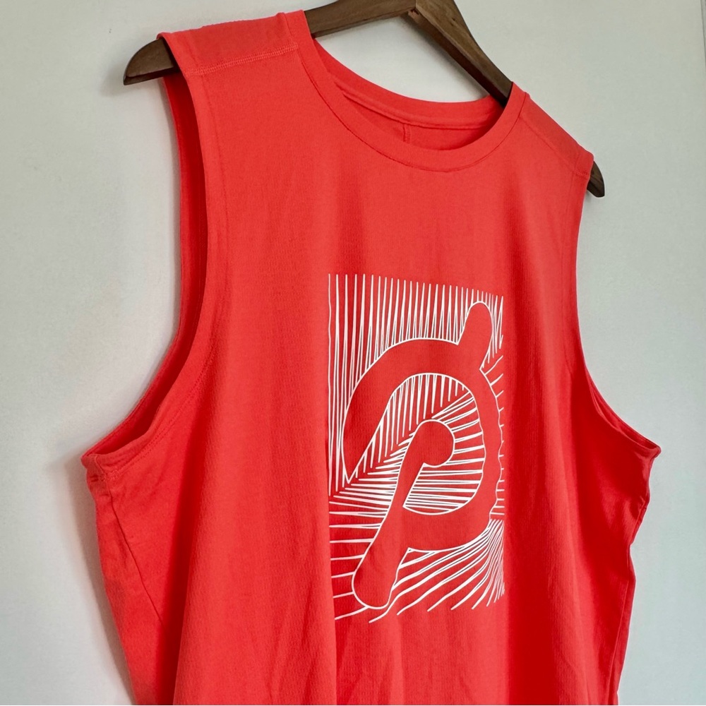 Men’s Large Peloton Orange Coral Sleeveless Workout Tank Top Active Gym Athletic - Picture 4 of 8